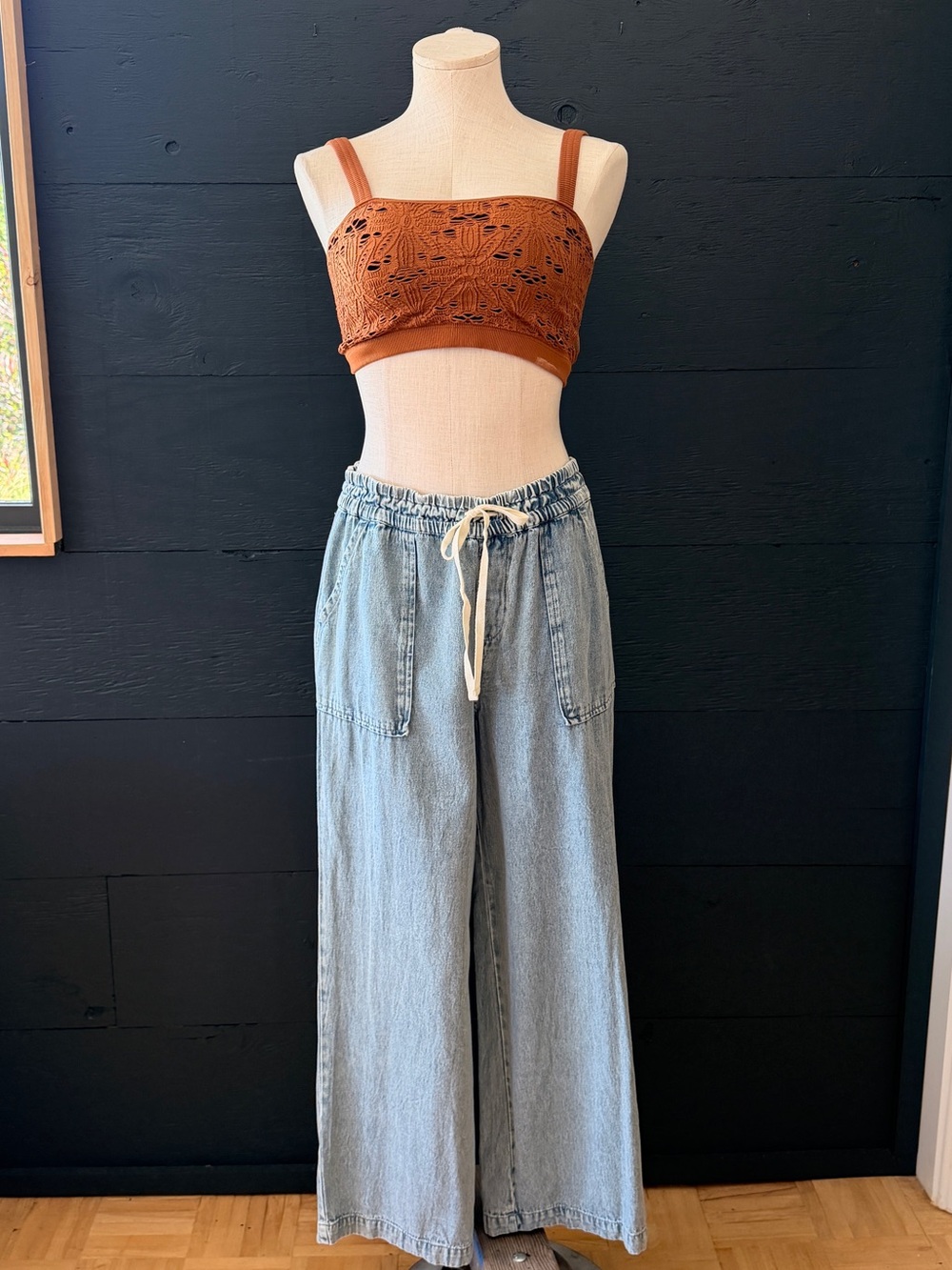 O’Neill Sevie Denim Pants in Drifter Light Blue Denim Wide Leg Pants Size M
